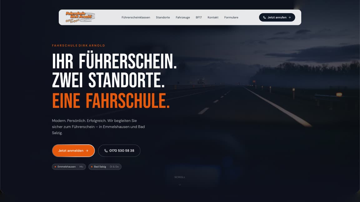 Screenshot der Website für Fahrschule Dirk Arnold