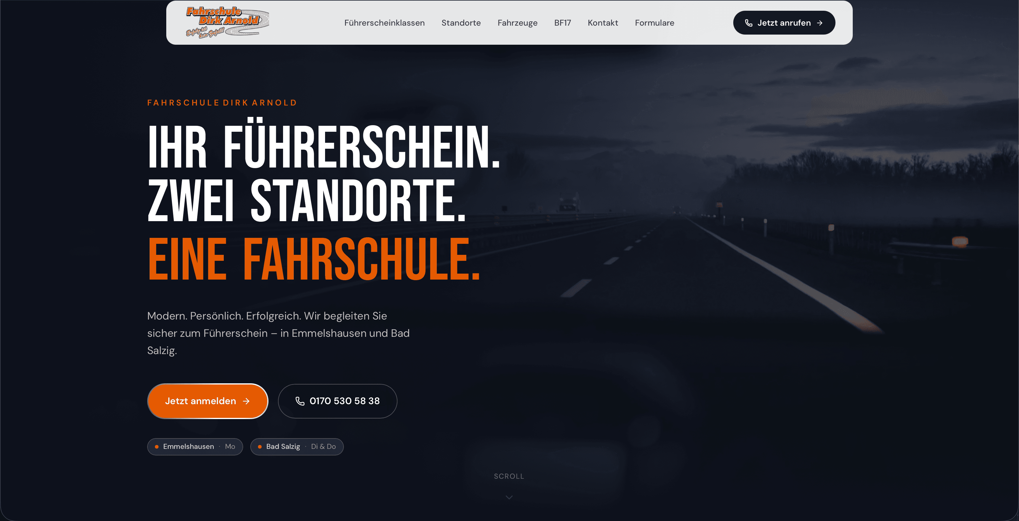 Screenshot der Website für Fahrschule Dirk Arnold
